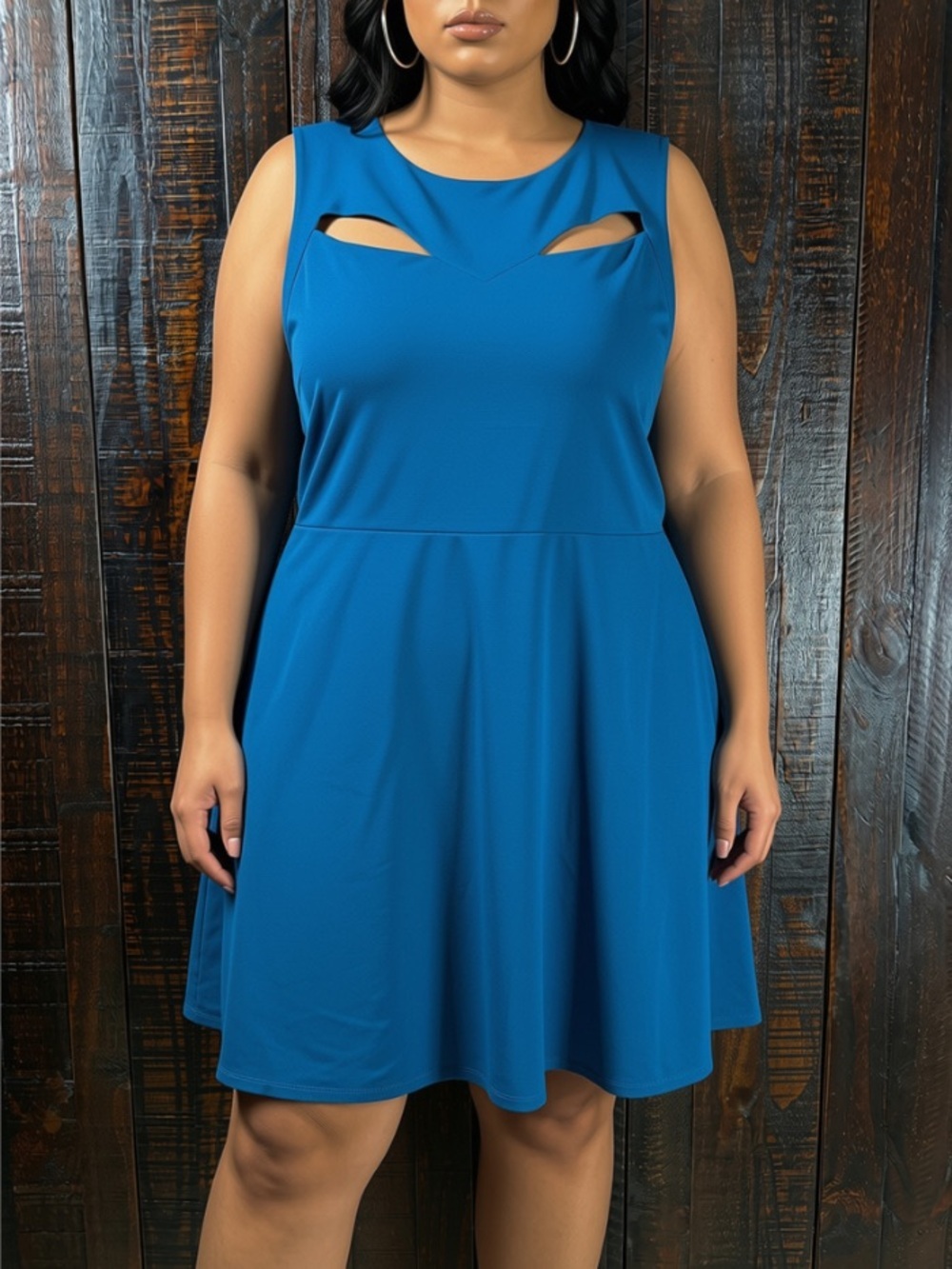 Monteau Plus Size Sleeveless Teal Blue Cutout Skater Dress 1X